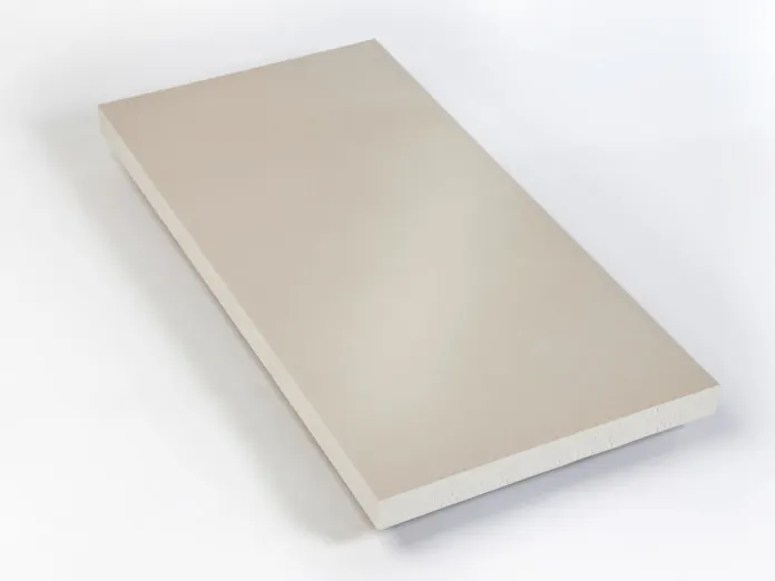 Rectangular beige foam board on a white background.