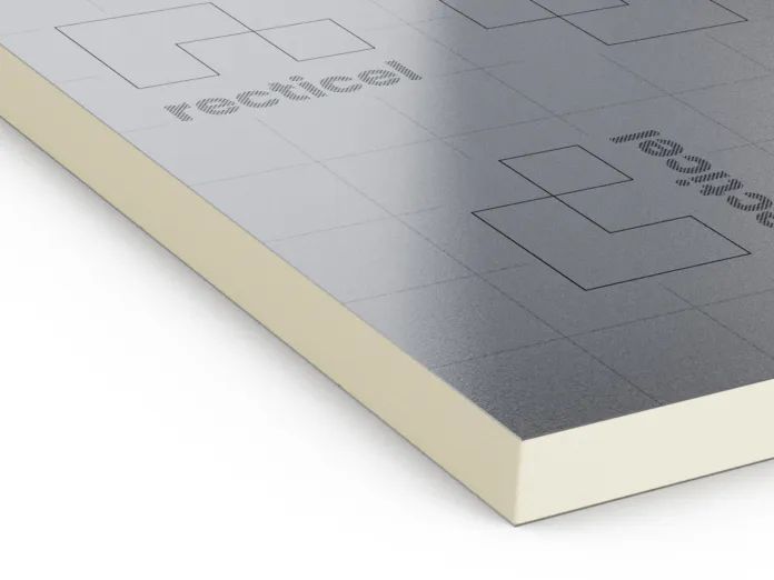 Cross-section of an insulated panel with reflective surface.