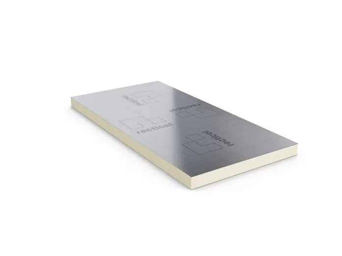 Rectangular silver and white insulation panel.