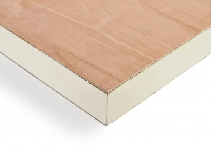 Plywood corner showing layered wood structure.