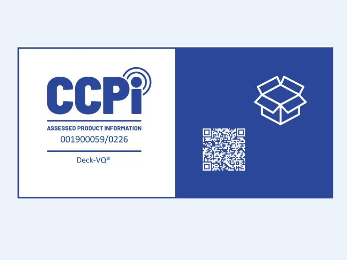 CCPi logo on left, blue box with QR code and box icon on right.