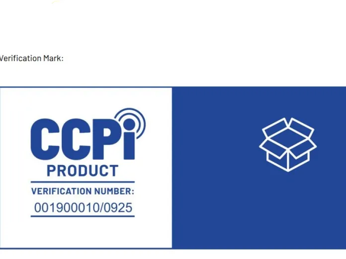 CCPI product verification logo with a box icon on a blue background.