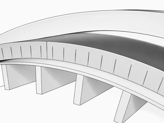 Curved bridge diagram with supports underneath.
