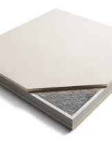 White acoustic ceiling panel with a corner cut to show textured interior.