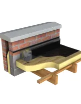 Cross-section 3D model of a brick fireplace structure.
