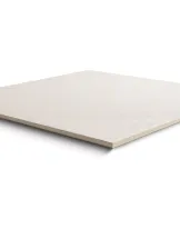 Flat, square, beige ceramic tile with a smooth surface.