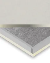 Cross-section of an insulated panel with layers of material.