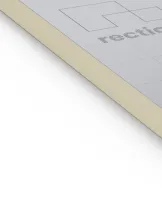 Reflective metallic sheet with embossed text and grid design.