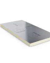 Rectangular foam insulation board with a reflective metal surface.