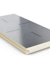 Rectangular insulation panel with silver surface and grooved edges.