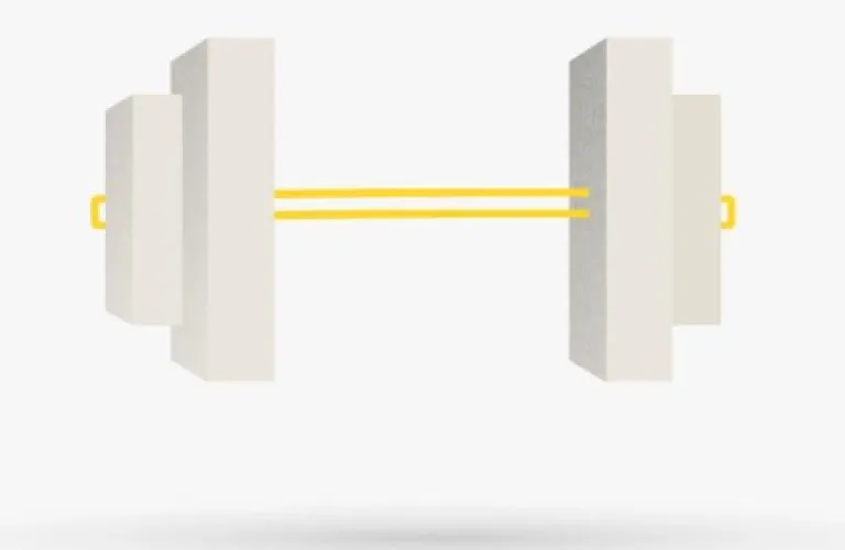 Graphic of a beige barbell with a yellow handle.
