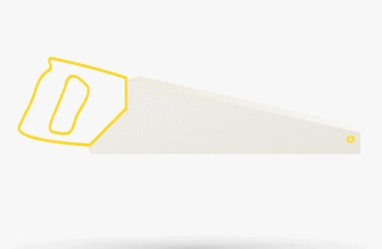 Yellow-outlined saw on a white background.