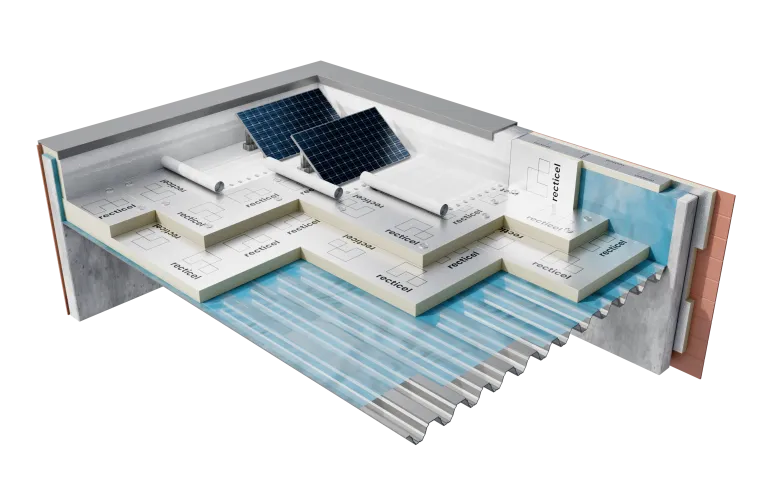 Isolatie voor platte daken met fotovoltaïsche installaties