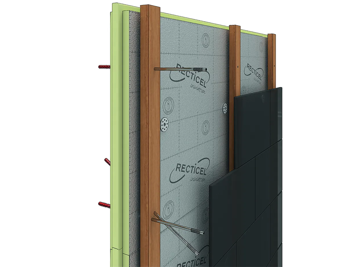 3D beeld van een isofinish gevel opbouw met powerwall isolatie