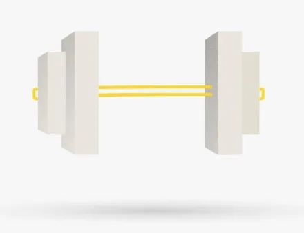 Graphic of a beige barbell with a yellow handle.