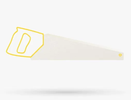 Yellow-outlined saw on a white background.