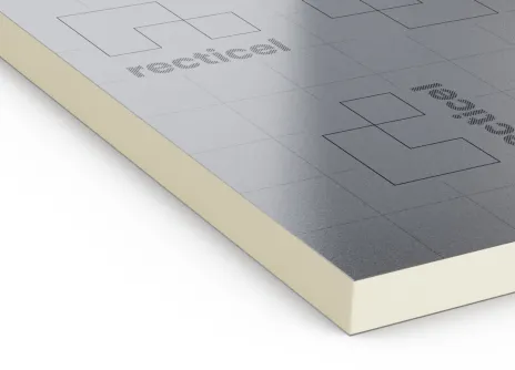 Cross-section of an insulated panel with reflective surface.