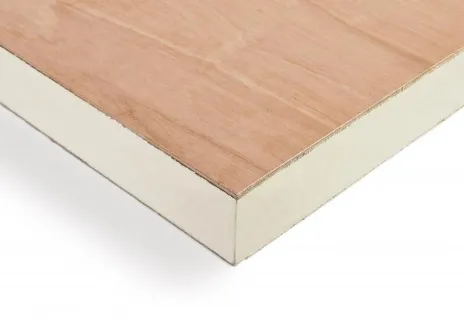 Plywood corner showing layered wood structure.