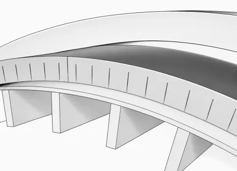 Curved bridge diagram with supports underneath.