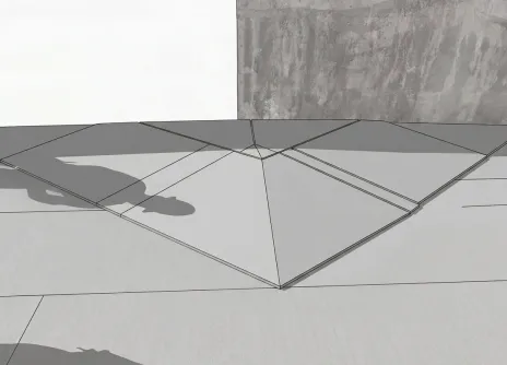 Geometric shadow on grey tiled pavement.